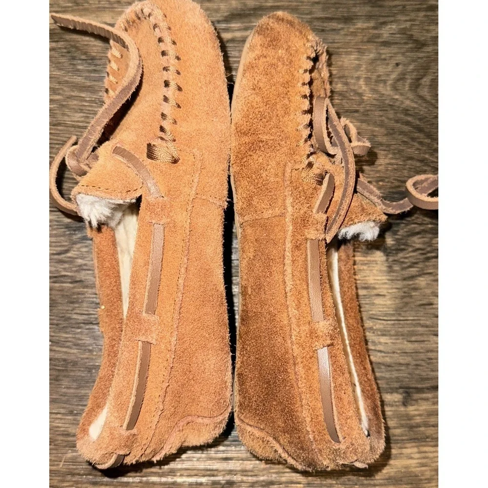J Crew Crewcuts Moccasins Suede Faux Shearling Slippers Warm  Kids Youth Sz 12